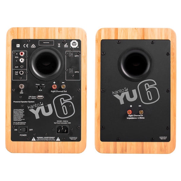 Kanto YU6BAMBOO Bluetooth Powered Speakers - 200 Watts - Phono Preamp (Bamboo)