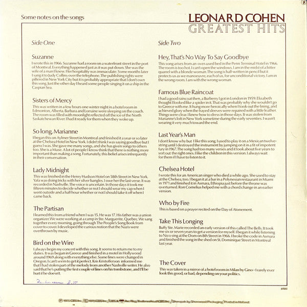 Leonard Cohen - Greatest Hits - LP (Used Vinyl)