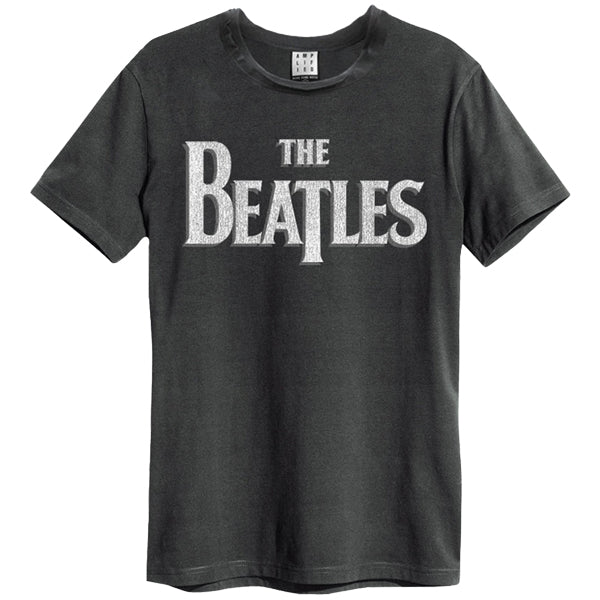 BEATLES - Beatles Logo Amplified Vintage Charcoal T Shirt