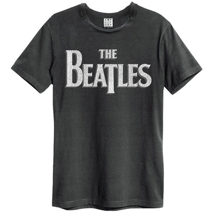 BEATLES - Beatles Logo Amplified Vintage Charcoal T Shirt