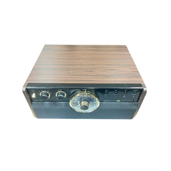 Victrola The Empire VTA-270B 6-in-1 Wood Bluetooth Mid Century Record Player with 3-Speed Turntable, CD, Cassette Player and Radio Music Centre (AS.IS)