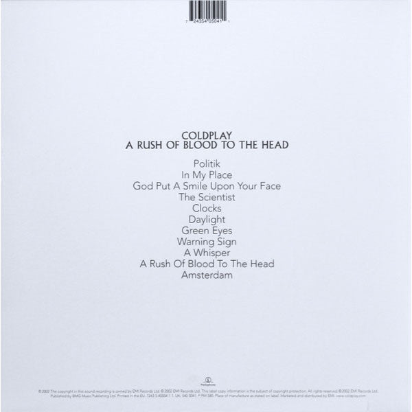 Coldplay  - A Rush Of Blood To The Head (Limited Edition Clear Vinyl) - LP