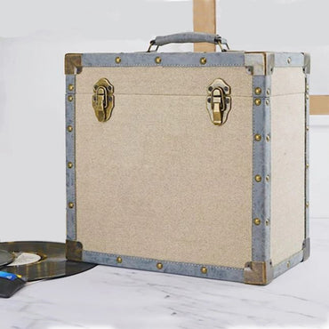 Steepletone LP Record Storage Carry Case - CREAM CLOTH. Now available online music store abudhabi