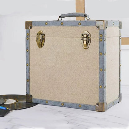 Steepletone LP Record Storage Carry Case - CREAM CLOTH. Now available online music store abudhabi