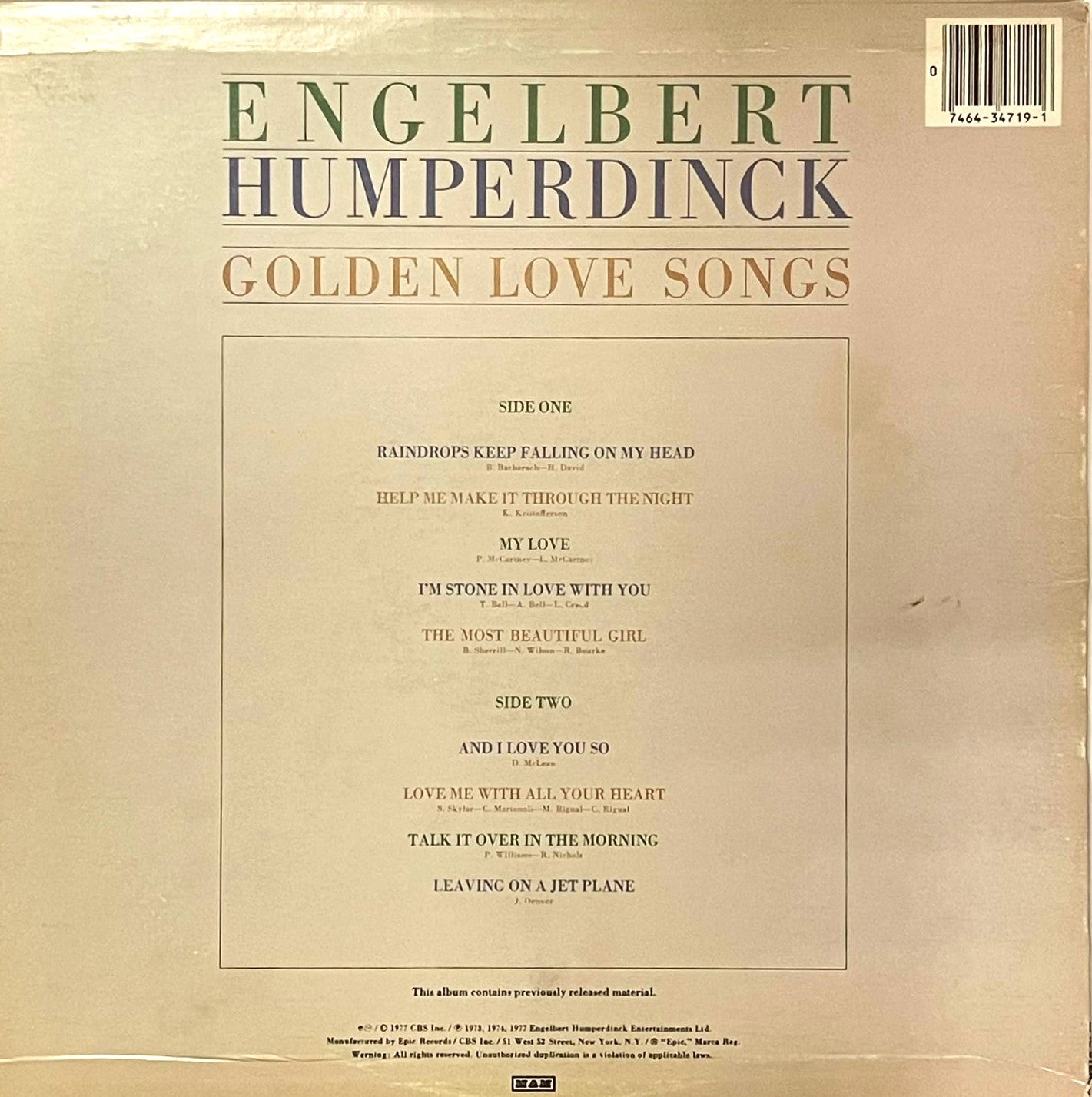 Engelbert Humperdinck - Golden Love Songs - LP (Used VInyl)
