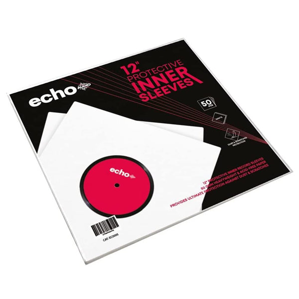 Echo Audio - 12" Vinyl Record Inner Sleeves Acid Free 16lb Paper - White 50 Pack