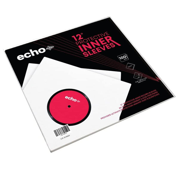 Echo Audio - 12" Vinyl Record Inner Sleeves Acid Free 16lb Paper - White 100 Pack