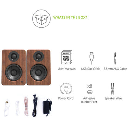 Kanto YU2WALNUT Powered Desktop Speakers - 100 Watts - Amplifier (Walnut)