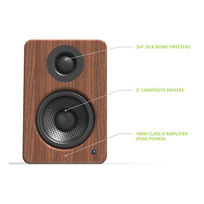 Kanto YU2WALNUT Powered Desktop Speakers - 100 Watts - Amplifier (Walnut)