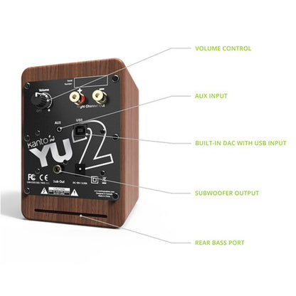 Kanto YU2WALNUT Powered Desktop Speakers - 100 Watts - Amplifier (Walnut)