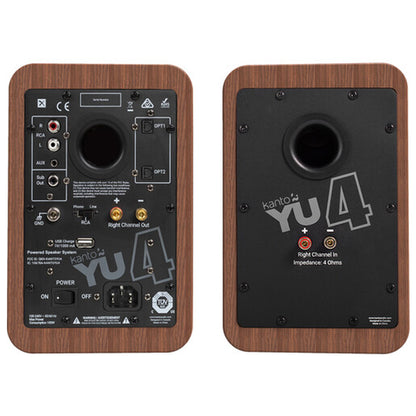Kanto YU4WALNUT Bluetooth Powered Speakers - 140 Watts - Phono Preamp (Walnut)