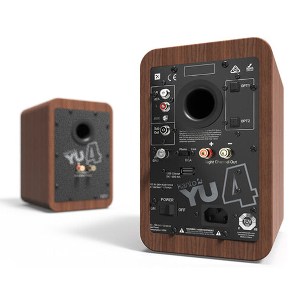 Kanto YU4WALNUT Bluetooth Powered Speakers - 140 Watts - Phono Preamp (Walnut)