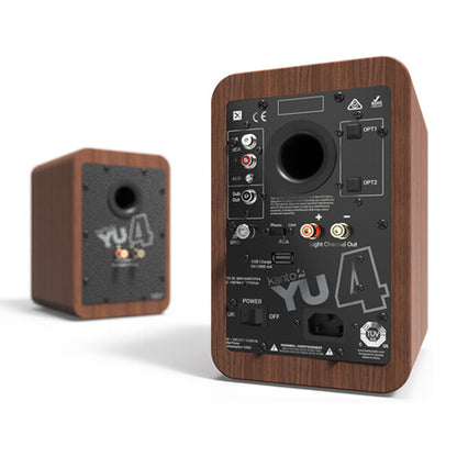 Kanto YU4WALNUT Bluetooth Powered Speakers - 140 Watts - Phono Preamp (Walnut)