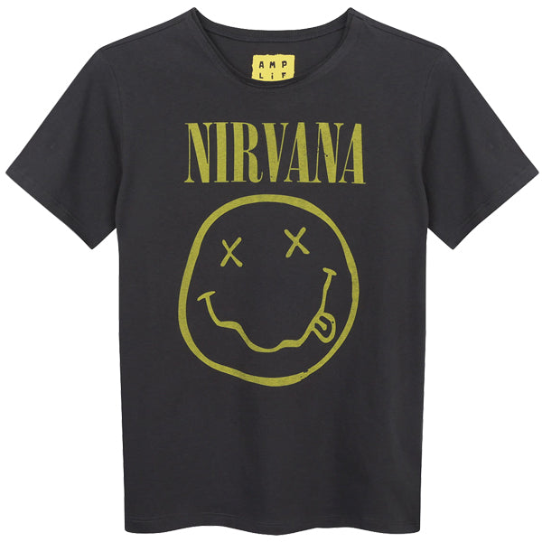 Nirvana - Smiley Face Amplified Vintage Charcoal Kids T-Shirt. Now available online in UAE