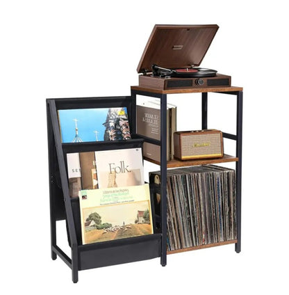 Vinyl Player and Records Display - Black / Brown (AS IS)