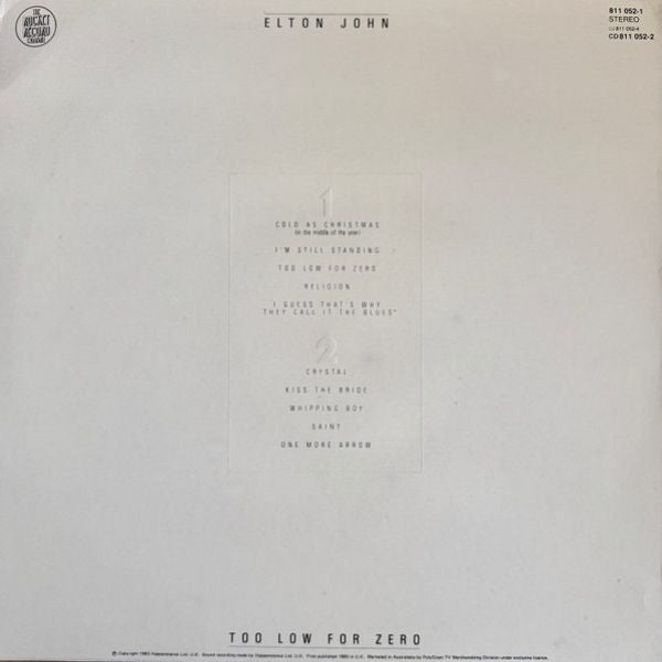 Elton John - Too Low For Zero - LP (Used Vinyl)