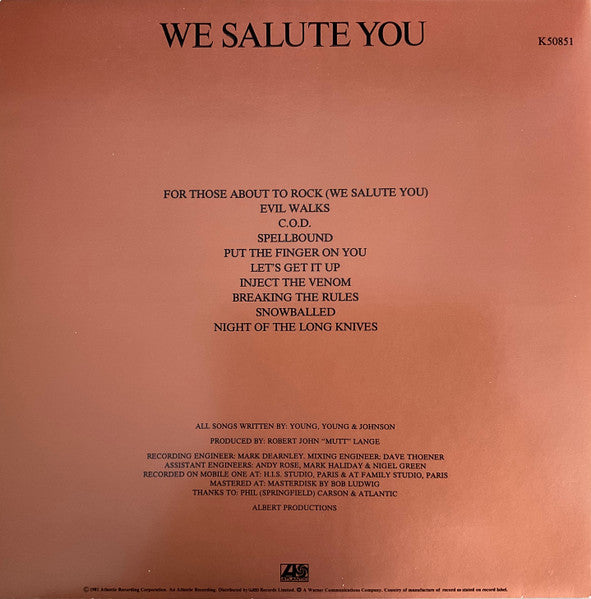 AC/DC - For Those About To Rock (We Salute You) (Gatefold, Embossed) - LP (Used Vinyl)