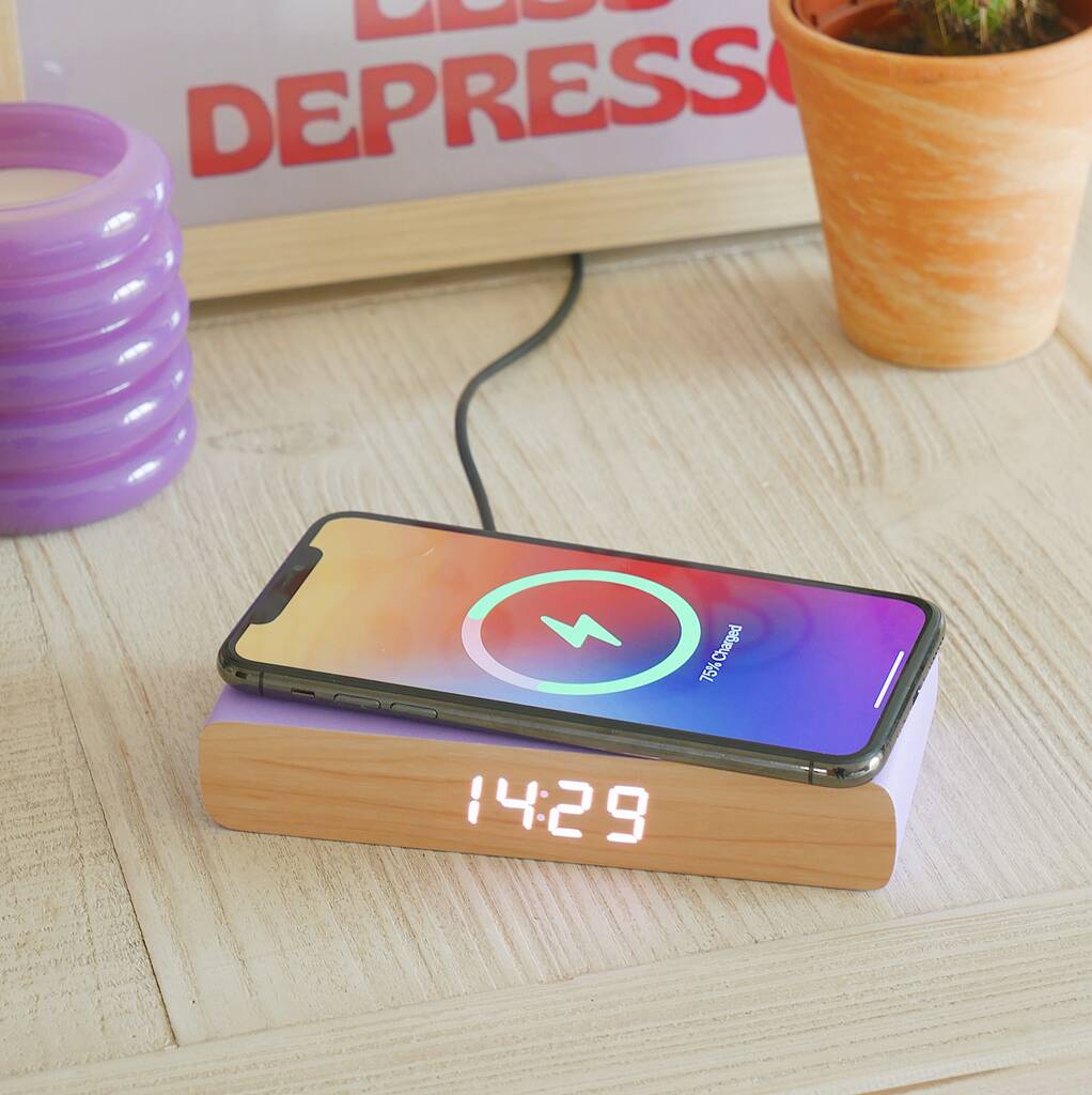 Steepletone Rise Charge Purple - Wireless Charger & Bedside Alarm Clock