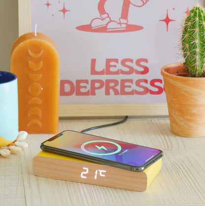 Steepletone Rise Charge Yellow - Wireless Charger & Bedside Alarm Clock