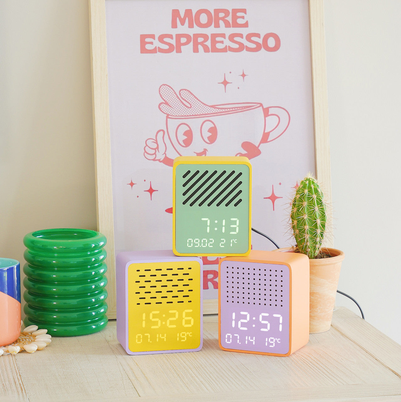 Steepletone Rise Play Yellow - Yellow Cabinet Green Front Colourful Bluetooth Speaker & Bedside Alarm Clock