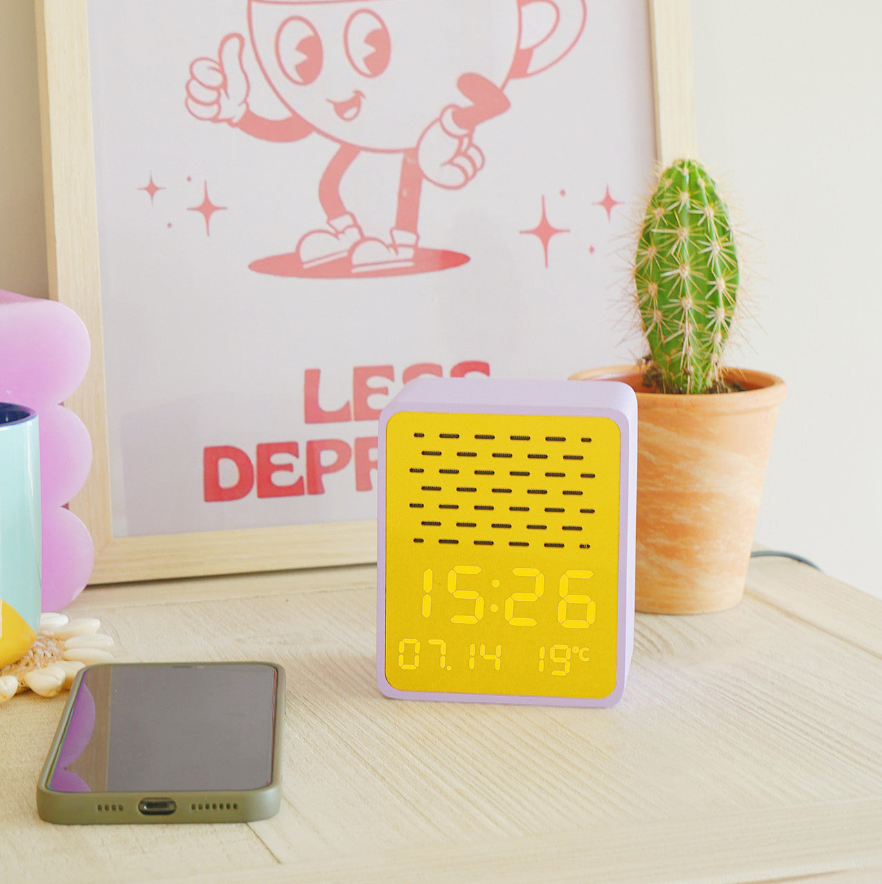 Steepletone Rise Play Purple - Purple Cabinet Yellow Front Colourful Bluetooth Speaker & Bedside Alarm Clock