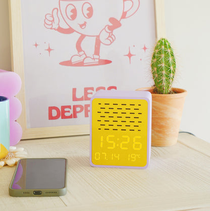 Steepletone Rise Play Purple - Purple Cabinet Yellow Front Colourful Bluetooth Speaker & Bedside Alarm Clock