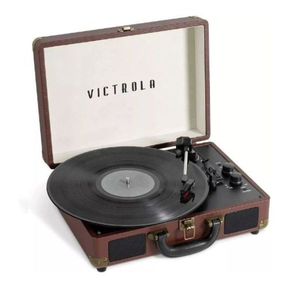Victrola Journey+ Signature Turntable Record Player Bluetooth Vinyl Streaming 33-1/3, 45 & 78 RPM Suitcase Vinyl Record Player, Bluetooth Connectivity & Built-in Speakers, Stereo RCA Output (Dark Brown)