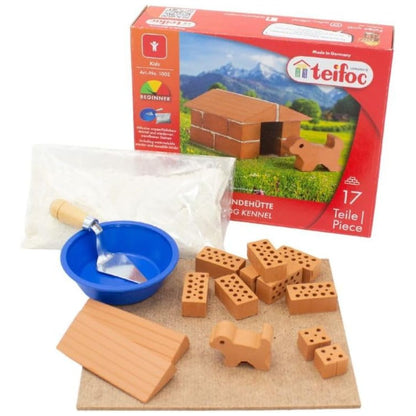Teifoc 1002 Stone Building Kit - Dog Kennel, from 6 Years, Construction Set for Walling, Includes Puppy Made of Clay