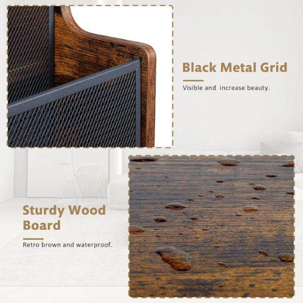 Echo Audio Tabletop Vinyl Record Storage - Stepped 3 Tier LP Crate with Metal Grid, Wooden Album Organizer Box, Holds 70 Records, Rustic Brown and Black - for Living Room, Bedroom, Study