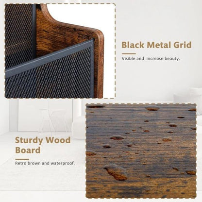 Echo Audio Tabletop Vinyl Record Storage - Stepped 3 Tier LP Crate with Metal Grid, Wooden Album Organizer Box, Holds 70 Records, Rustic Brown and Black - for Living Room, Bedroom, Study