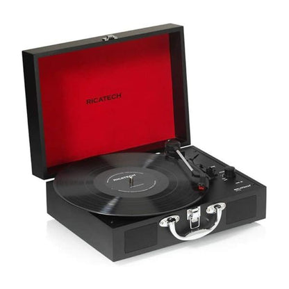 Ricatech RTT20 Turntable, Lightweight Portable Record Player With Speakers, Three Speed, Supports RCA Output, Headphone Jack, MP3 Playback. Exquisite Suitcase Style Vinyl Player (Black)