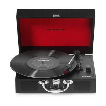 Ricatech RTT20 Turntable, Lightweight Portable Record Player With Speakers, Three Speed, Supports RCA Output, Headphone Jack, MP3 Playback. Exquisite Suitcase Style Vinyl Player (Black)