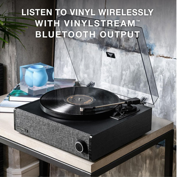 Victrola VTA-78 Eastwood LP Vinyl Record Player Bluetooth Speaker 3 Speed Turntable 12" Platter AT-3600L Moving Magnet Catridge Bluetooth Streaming RCA 3.5mm Output (Black)