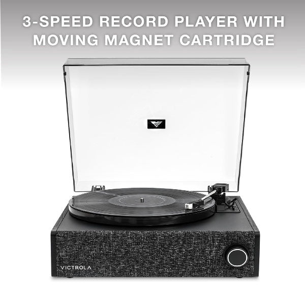 Victrola VTA-78 Eastwood LP Vinyl Record Player Bluetooth Speaker 3 Speed Turntable 12" Platter AT-3600L Moving Magnet Catridge Bluetooth Streaming RCA 3.5mm Output (Black)