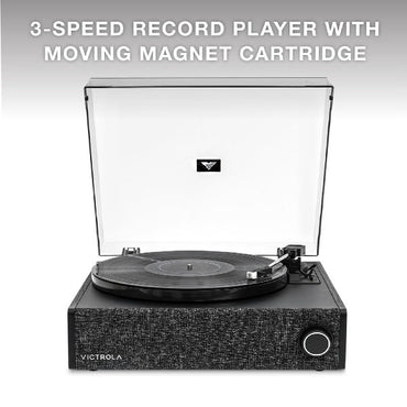 Victrola VTA-78 Eastwood LP Vinyl Record Player Bluetooth Speaker 3 Speed Turntable 12" Platter AT-3600L Moving Magnet Catridge Bluetooth Streaming RCA 3.5mm Output (Black)