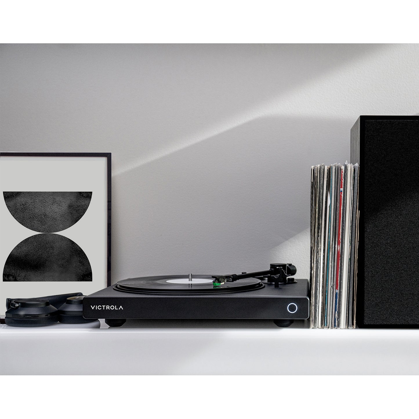 Victrola Hi-Res Black Vinyl Record Player, Audio Technica AT-VM95E Cartridge, Stylish Sleek Bluetooth Turntable