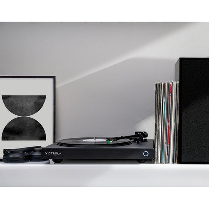 Victrola Hi-Res Black Vinyl Record Player, Audio Technica AT-VM95E Cartridge, Stylish Sleek Bluetooth Turntable