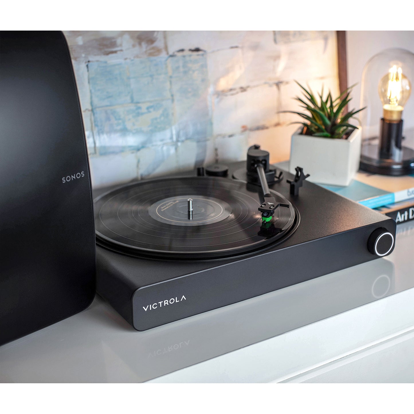Victrola Stream Onyx Turntable Vinyl Record Player, Works with Sonos Wirelessly, High Precision Magnetic Cartridge, Semi-Automatic, Black Matte Finish