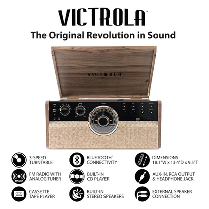 Victrola VTA-270B-FNT Empire Bluetooth 6 in 1 Music Center (33/45/78) (Farmhouse Walnut)