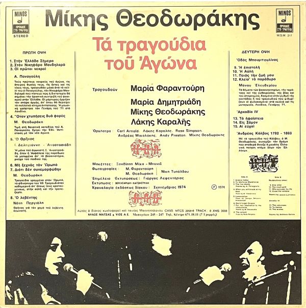 Mikis Theodorakis – Τα Τραγούδια Του Αγώνα (The Struggle Songs) - LP (Used Vinyl)