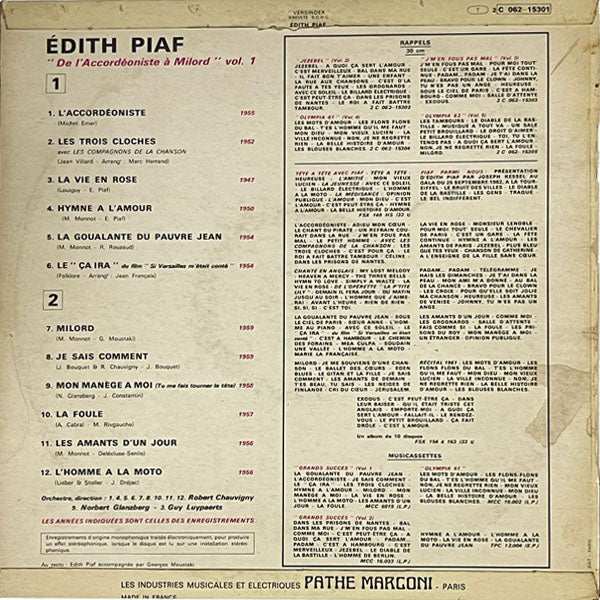 Edith Piaf - De L'Accordeoniste A Milord Vol. 1 - LP(Used Vinyl). Shop now online in uae