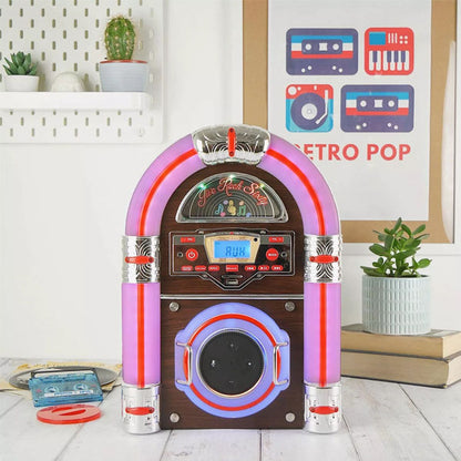 Steepletone Bluetooth Jukebox USB CD Player LED SD MP3 Tabletop Wurlitzer Style