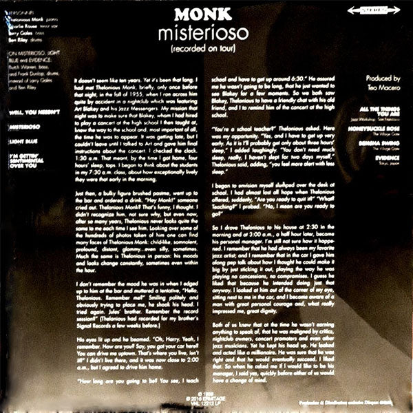 Thelonious Monk Quartet - Misterioso (Recorded On Tour) - LP