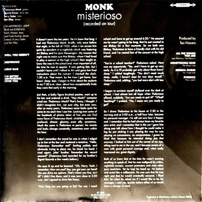 Thelonious Monk Quartet - Misterioso (Recorded On Tour) - LP