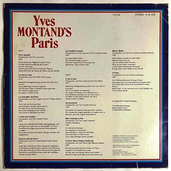 Yves Montand - Yves Montand's Paris - LP  (Used Vinyl)