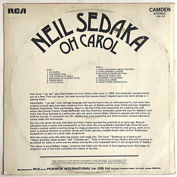 Neil Sedaka - Oh Carol - LP  (Used Vinyl)