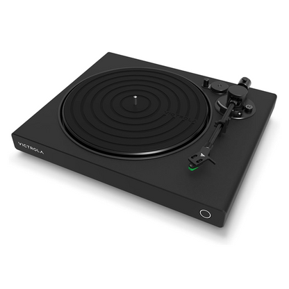 Victrola Hi-Res Black Vinyl Record Player, Audio Technica AT-VM95E Cartridge, Stylish Sleek Bluetooth Turntable
