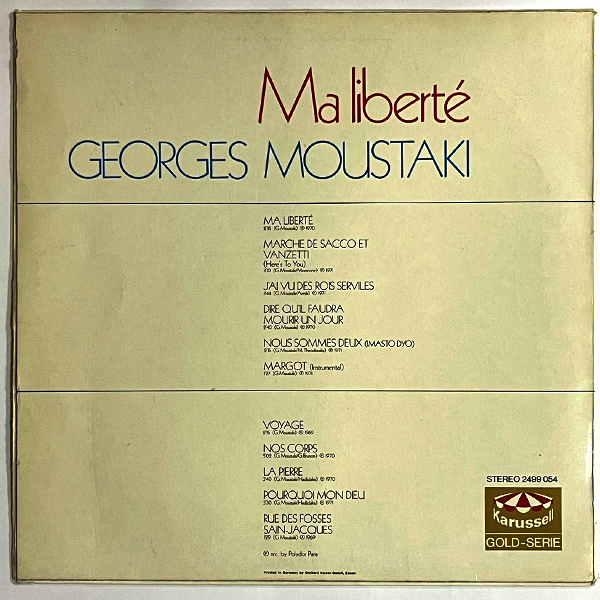 Georges Moustaki - Ma Liberté - LP  (Used Vinyl)
