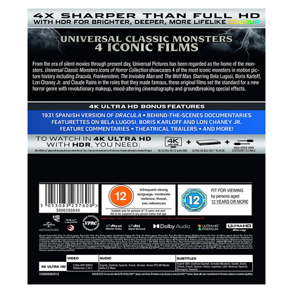 Universal Classic Monsters - Icons Of Horror Collection (4 Disc) - Blu Ray - 4K