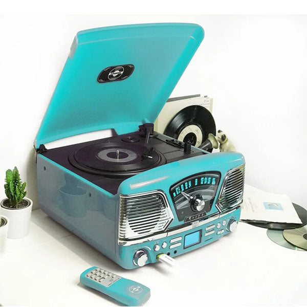 Steepletone Roxy 4 1960 Retro Style Record Player 4-in-1 Music Centre Gloss Blue